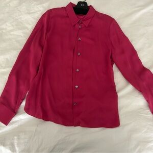Theory Silk Georgette Deep Rose Shirt NWT